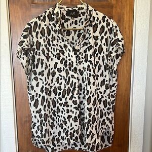 Leopard Cheetah Animal Print Notch Neck Blouse | M